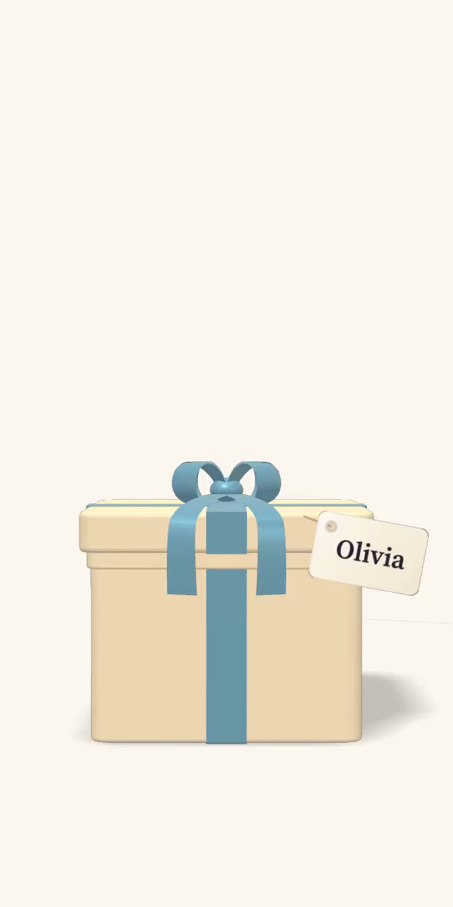 Opening the gift: the box unwraps and the child’s chart rises out.